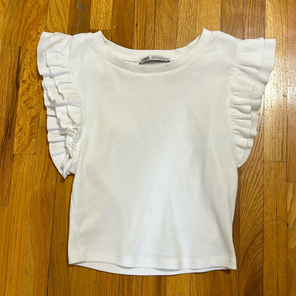 Zara white ruffle top!